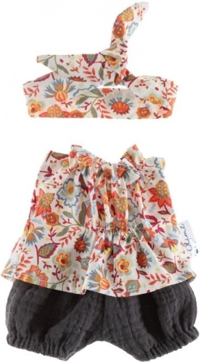 Tunika med shorts og bælte til dukke 38 cm – blomstereng