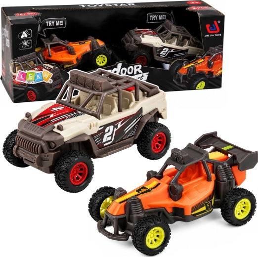 Sæt med 2 terrængående buggy-biler med lys og lyde 14 cm