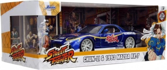 Modelbil mazda rx-7 1993 1:24 med figur street fighter chun-li