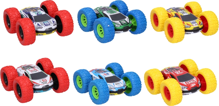 Vendbar stuntbil i metal med svinghjul - 1 stk.