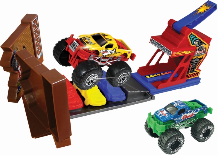 Monstertruck-bane med stunt og 2 metalbiler