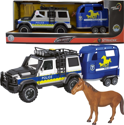 Politibil med trailer og hest 1:14 med lys og lyde