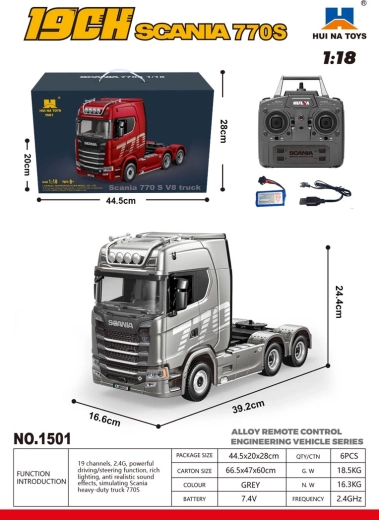Fjernstyret Scania 770S-lastbil 1:18 grå