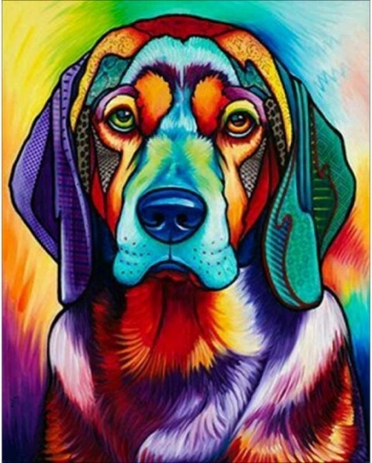 Diamantbroderi (diamond painting) – hund i farver 30 × 40 cm - 1 stk.