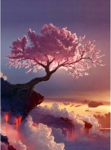 Diamantmozaik (diamond painting) træ i skyerne 30 × 40 cm - 1 stk.