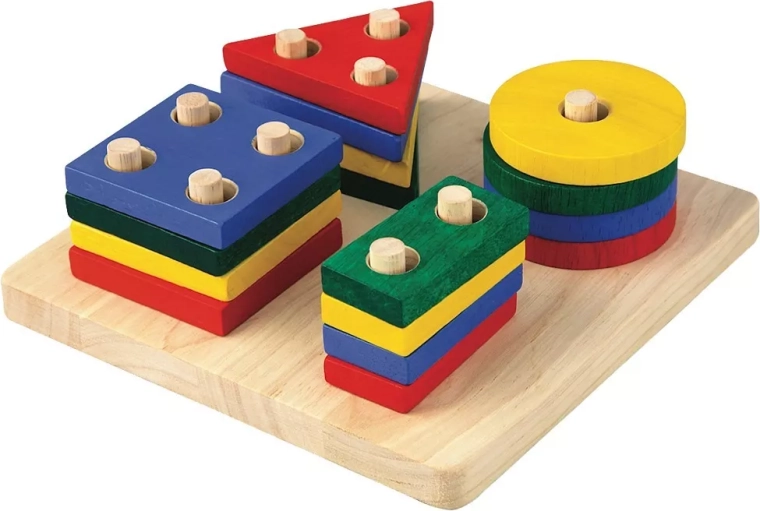 Træ-stablingsplade med geometriske former PlanToys