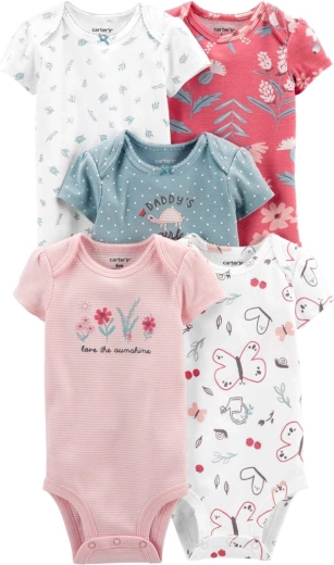 Carter’s pige bomuldsbody med korte ærmer pink/blue, 5 stk