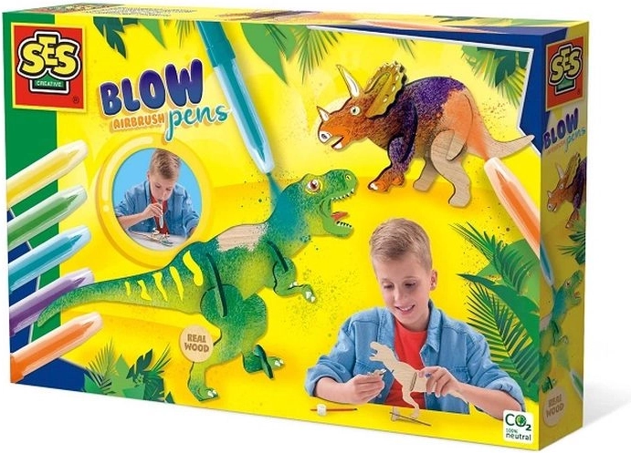 SES Creative puste-tuscher med airbrush-effekt – dinosaurer