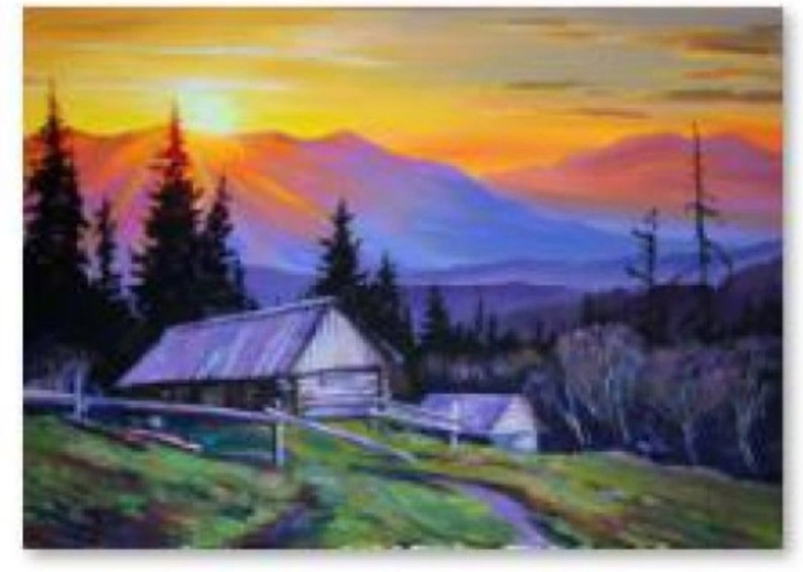 Diamantmaling – bjerge ved solnedgang 40 × 30 cm
