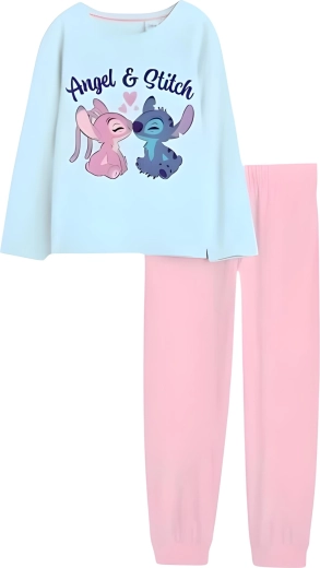 Pige-bomuldspyjamas Stitch & Angel i turkis og pink