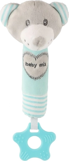 BABY MIX plyslegetøj med pivelyd og rangle med bidele – bamse, mint