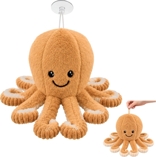 Plyschblæksprutte med sugekop beige 16 cm - 1 stk.