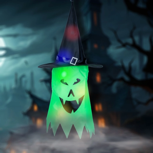 Halloween-hængende LED-dekoration – grøn spøgelse