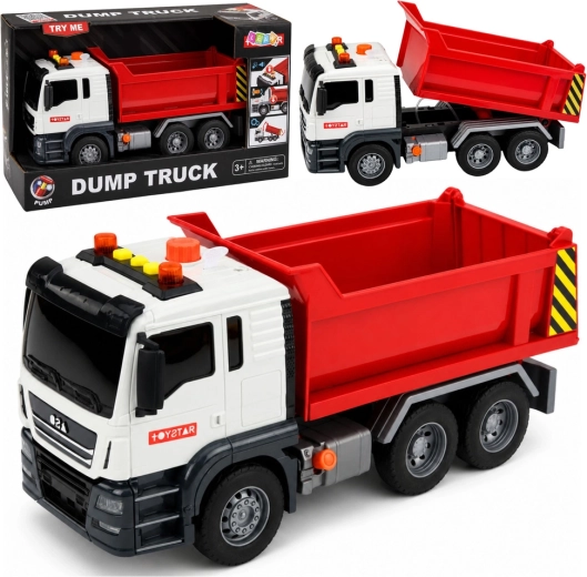 Børne-dumptruck med lys og lyde, rød-hvid