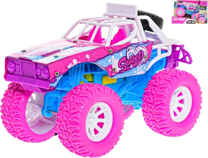 Terrængående bil med svinghjul pink-blå