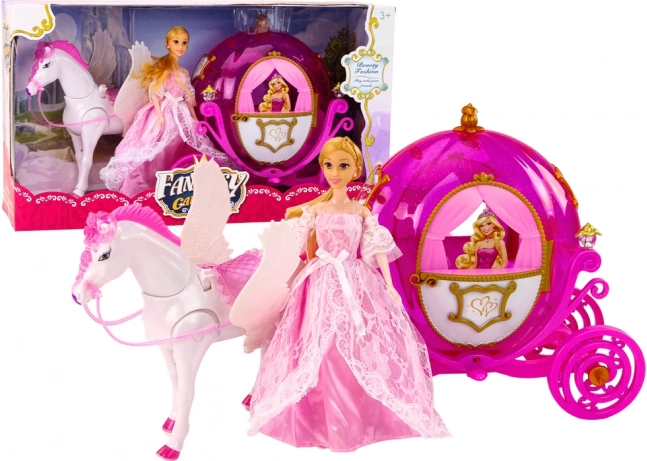 Magisk sæt med hestevogn og prinsesse