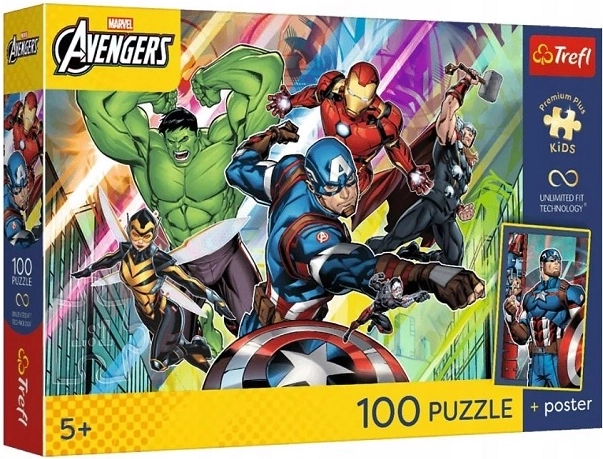 Trefl Marvel Avengers børnepuslespil 100 brikker styrke og kraft med plakat