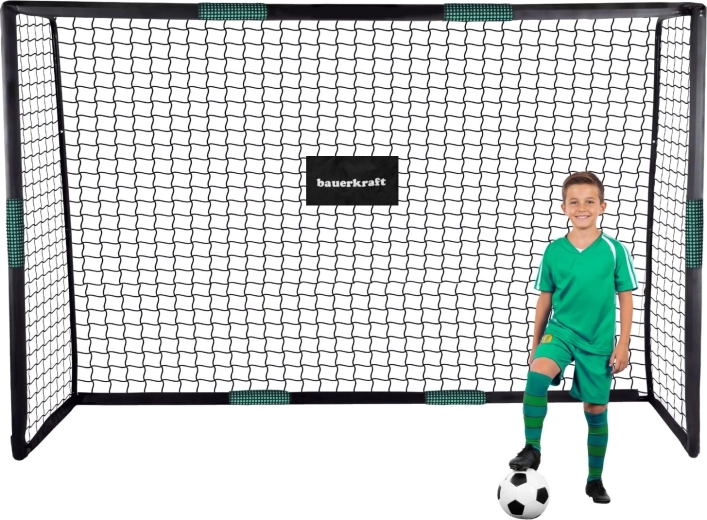 Fodboldmål Bauerkraft 300 × 200 × 120 cm med træningsnet sort-grøn