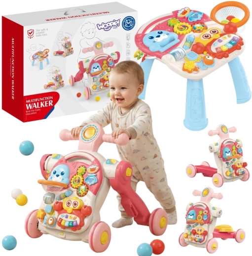 WOOPIE Baby pædagogisk gåvogn, løbehjul, gåbil og aktivitetsbord 4 i 1