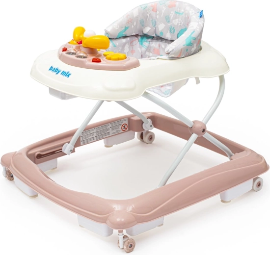 BABY MIX gåvogn med rat og silikonehjul – rosa