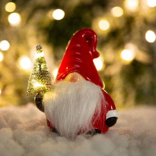 Jule-nisse med LED og juletræ – 1 stk.