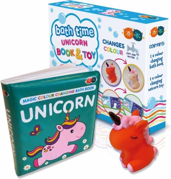 Magisk badebog med farveskift og legetøj – enhjørning