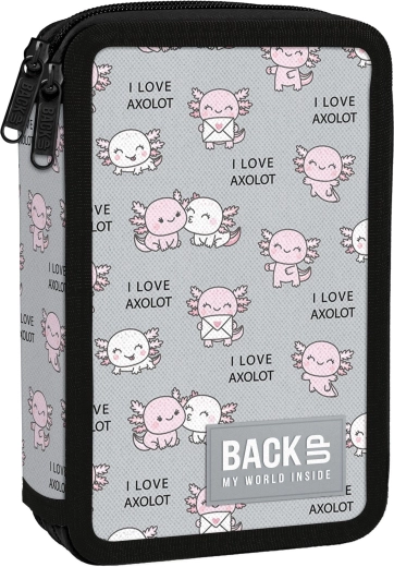 To-etagers skoletaske-etui med udstyr BackUP Axolot Love