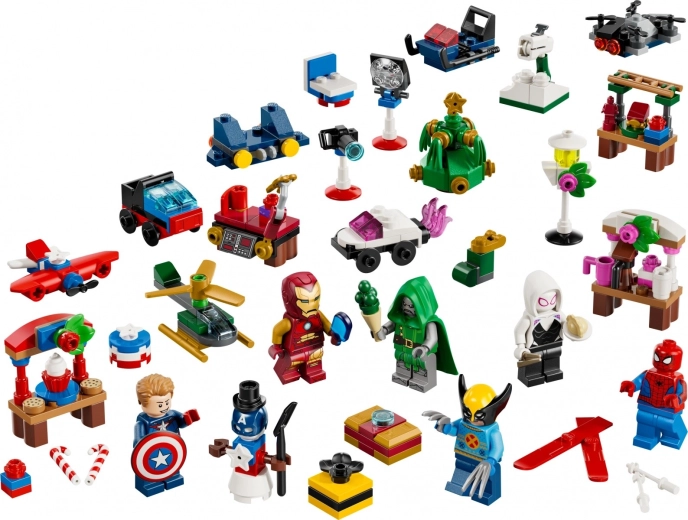 6 LEGO Marvel-minifigurer med festligt tilbehør