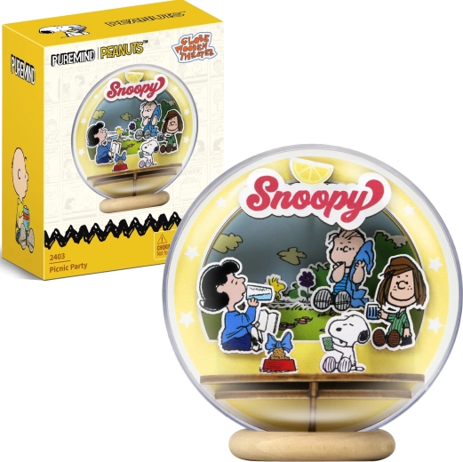 Puremind træ 3D-model SNOOPY PEANUTS – picnic i parken i gennemsigtig kugle