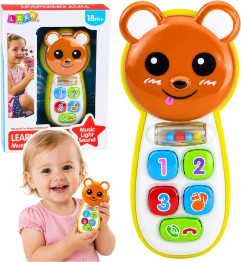 Interaktiv børnetelefon (bamse) med spejl, rangle, lys og lyde