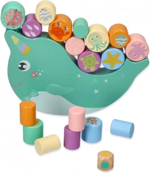 Træ-balance-spil – balancerende narhval