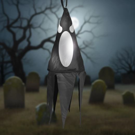 Halloween hængende lysende spøgelsesdekoration, sort med 10 farvede LED'er