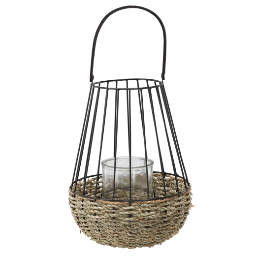 Metal lanterne i sort-brun med glasindsats 30 × 47 cm