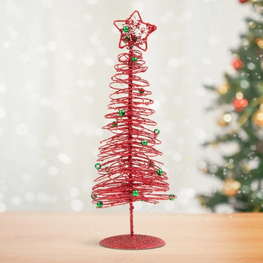 Glitrende metaljuletræ rødt 28 cm