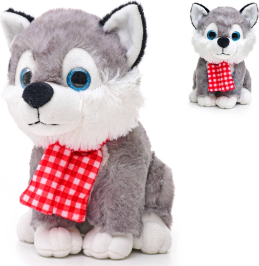 Plys-hund Husky med tørklæde med lyd 22 cm - 1 stk.