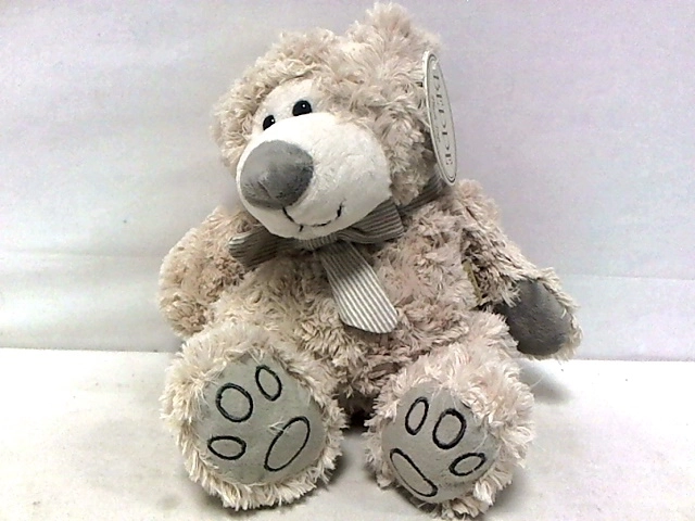 Plysset bamse med sløjfe i ecru 27 cm