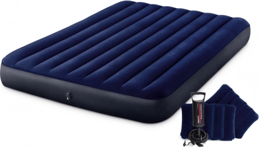 Oppustelig dobbelmadras 203 × 152 cm med puder INTEX Velour