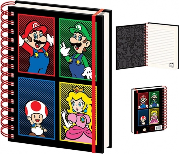 Ringbundet blok A5 SUPER MARIO – linjeret, 4 farver