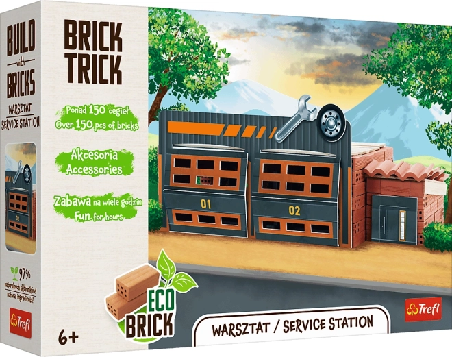 Trefl Brick Trick autoværksted – byggesæt af ægte mursten (150 dele)