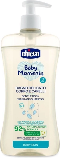 Chicco mild shampoo til hår og krop Baby Moments 92 % naturlige ingredienser 500 ml