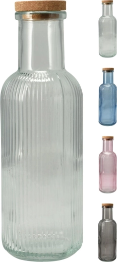 Glasflaske 1 l med korkprop, mix af farver