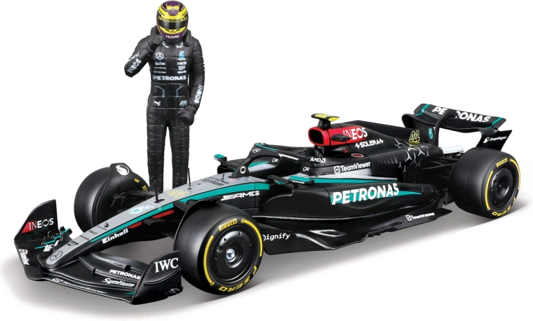 Bburago F1-model Mercedes-AMG Petronas W15 2024 Lewis Hamilton 1:24 med kørerfigur