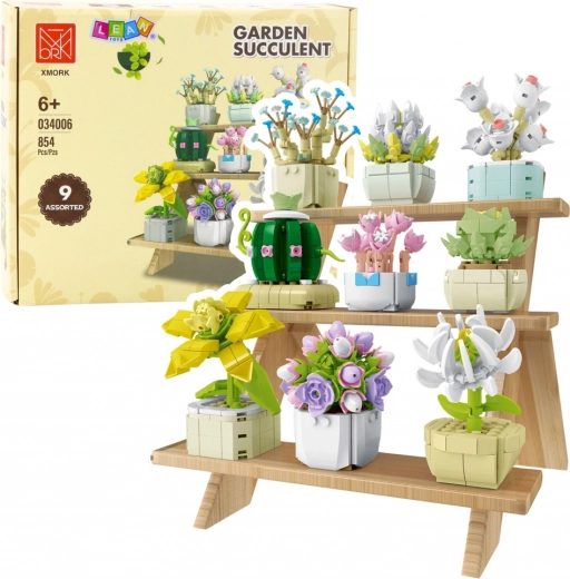 Konstruktionsbyggesæt blomster i urtepotter, 9 modeller, 854 dele