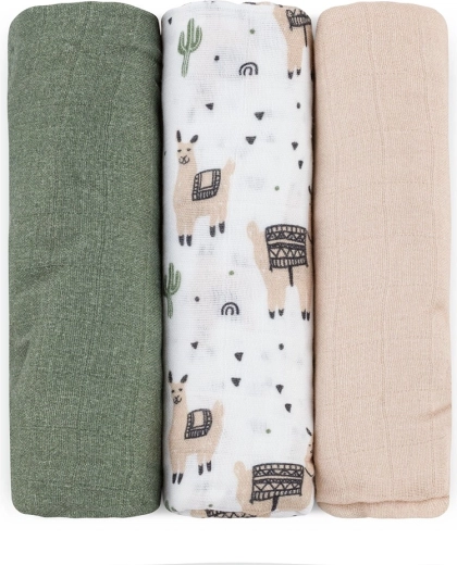 Petite&Mars sæt med bambus musselinsbleer Moussy llama vibes 68 × 68 cm (3 stk.)