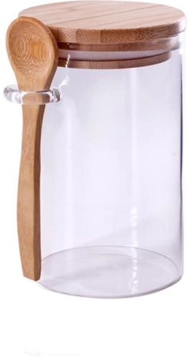 Glaskrukke med bambuslåg og ske 500 ml