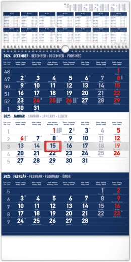 Vægkalender Notique tre-måneds standard blå 2025