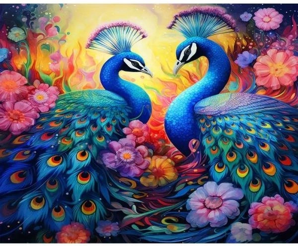 Diamantmaling – Påfuglemøde 30 × 40 cm