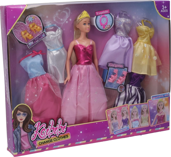Prinsessedukke med sæt af kjoler 30 cm