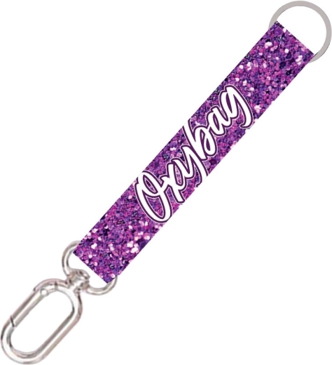 Kort nøglering med karabinhage Purple Glitter
