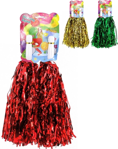 Glitrende cheerleader-pomponer med frynser 30 cm (2 stk.) – forskellige farver